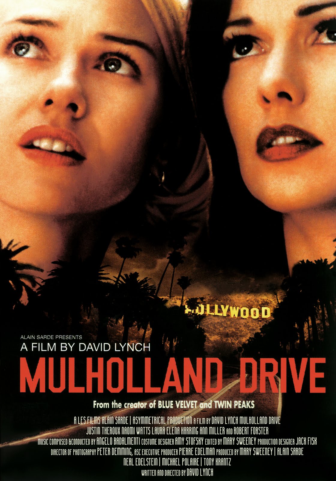 Cartel de la película de Lynch Mullholland Drive, con las dos protagonistas en primer plano.